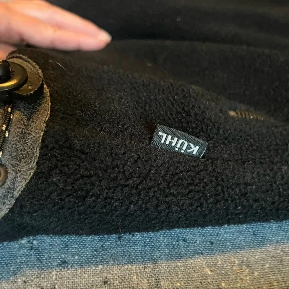 Mens KUHL Black Full Zip Thumb Holes Faux Leather Trim Sherpa Fleece Jacket Sz M - Picture 3 of 7